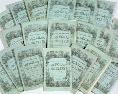 Kannet Charles Dickensin (1812-70) Nicholas Nicklebyn elämä ja seikkailut -julkaisusta, joka julkaistiin vuonna 1839 (katso 136075) tekijältä English School