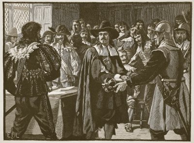 Cromwell hajottaa pitkän parlamentin, kuvitus Cassells Illustrated History of Englandista (seepiakuva) tekijältä English School