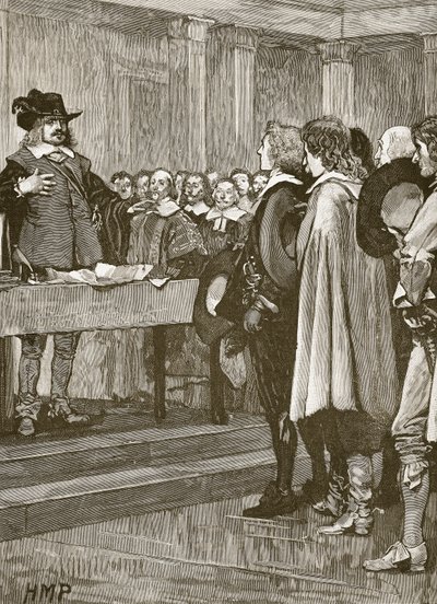 Cromwell kieltäytyy kruunusta, kuvitus Cassells Illustrated History of Englandista (seepiakuva) tekijältä English School