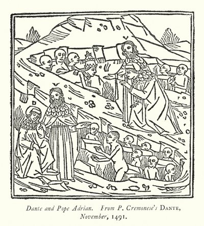 Dante ja paavi Adrian, P Cremonesen Dante, marraskuu 1491 (kaiverrus) tekijältä English School