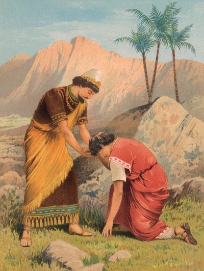 Daavid ja Joonatan, I Samuel, XX (väri litho) tekijältä English School