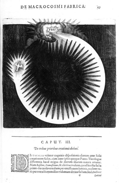 Kolmella ensimmäisellä luomispäivällä, Robert Fluddsin kirjasta Historia of the Giant Cosmopolitan, 1617-19 tekijältä English School