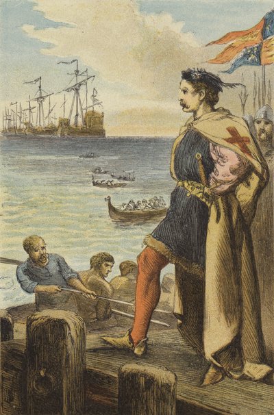 Richard I:n lähtö Palestiinaan (värillinen kaiverrus) tekijältä English School