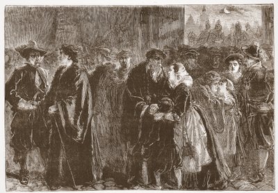 Karkotettujen ministereiden lähtö Kuttenbergistä, kuvitus James Aitken Wylien (1808-1890) teoksesta The History of Protestantism, pub. 1878 tekijältä English School
