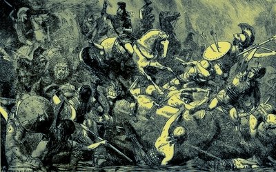 Ateenalaisen armeijan tuhoutuminen Sisiliassa, kuvitus teoksesta The Illustrated History of the World, julkaistu noin 1880 (digitaalisesti paranneltu kuva) tekijältä English School
