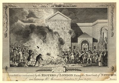 Lontoon mellakoijien Newgaten uuden vankilan ampumisen ja herra Akermansin huonekalujen polttamisen aiheuttamat tuhot 6. kesäkuuta 1780 tekijältä English School