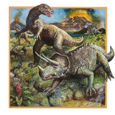 Dinosaurukset ja tulivuori (guassi paperille) tekijältä English School