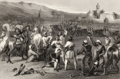 11. epäsäännöllisen ratsuväen aseista riisuminen Berhamporessa vuonna 1857, vuonna 1858 julkaistusta "Intian kapinan historiasta" tekijältä English School
