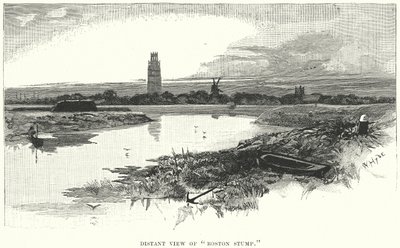 Kaukainen näkymä "Boston Stump" (kaiverrus) (kaiverrus) tekijältä English School