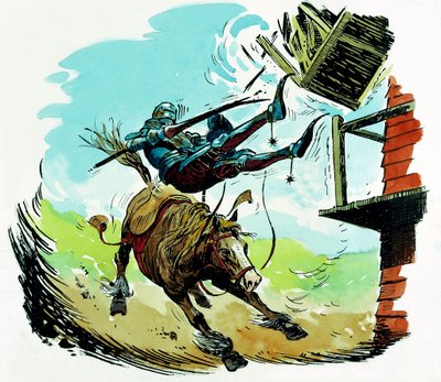 Don Quijote lataa tuulimyllyä tekijältä English School