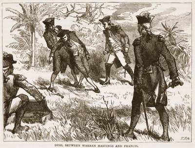 Warren Hastingsin ja Francisin kaksintaistelu, kuvitus James Grantin Cassells Illustrated History of Indiasta, pubi. 1879 tekijältä English School