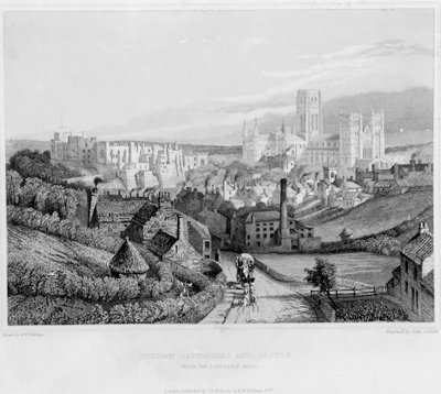 Durhamin katedraali ja linna Newcastle Roadilta, 1841 tekijältä English School