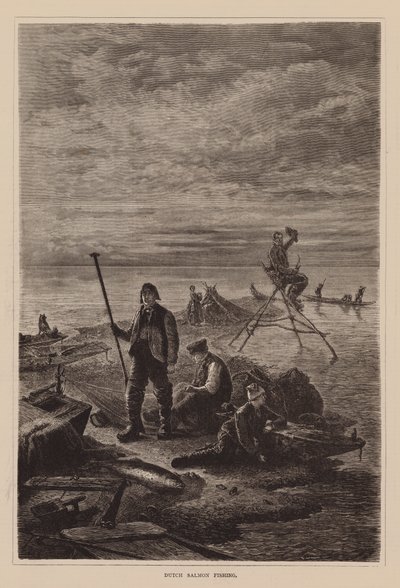 Hollantilainen lohenkalastus (kaiverrus) tekijältä English School