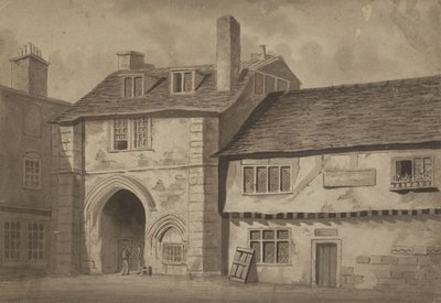 Itänäkymä St Saviourin luostarille, Bermondsey, n. 1825 (kynä, lyijykynä ja pesu paperille) tekijältä English School