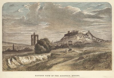 Itäinen näkymä Akropolis-kukkulalle, Ateena (värikaiverrus) tekijältä English School