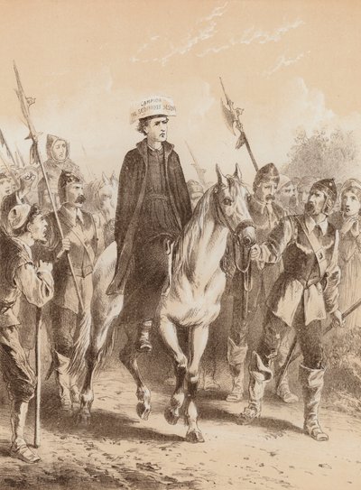 Edmund Campion, "Matkalla Lontooseen" (litografia) tekijältä English School
