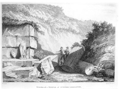 Edward Daniel Clarke (1769-1822) vierailee Jupiter Liberatorin temppelin jäännöksissä Troadissa, osasta 2 Travels in Various Countries of Europe, Aasia ja Afrika, julkaistu 1812 (bw tekijältä English School