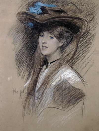 Edwardian nainen (värillisiä liituja paperilla) tekijältä English School