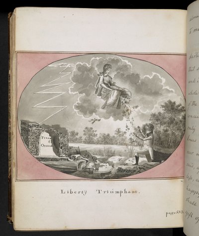 Egerton MS 2066 f.505 "Liberty Triumphant", "Thomas Walterin seikkailuista", ystävän kertomana:" Jorgen Jorgensenin omaelämäkerta" (kynä ja muste pesulla paperilla) tekijältä English School