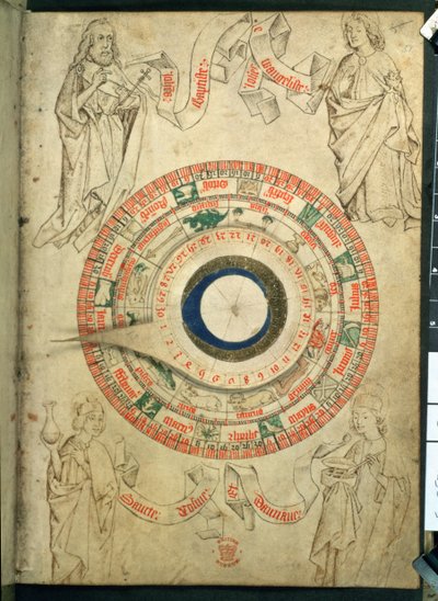 Egerton Ms 2575 fol.51 Parturi-kirurgin volvelle, 1400-luvun loppu (vellum) tekijältä English School