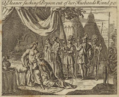 Kastilian Eleanor, Englannin kuninkaan Edward I:n kuningatar puoliso, joka imi myrkkyä miehensä haavasta, kärsi salamurhayrityksestä Acressa, 1272 tekijältä English School