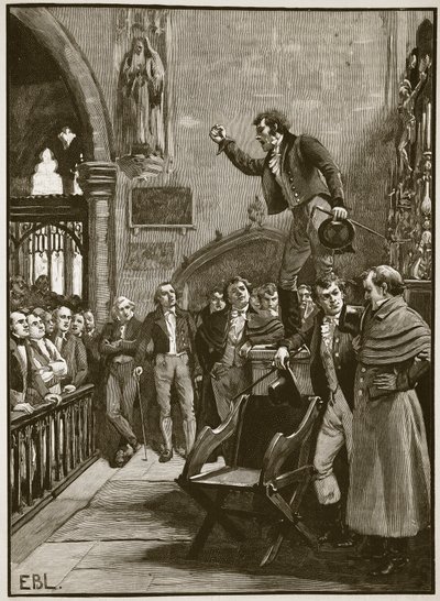 Vaalikokous Irlannissa, 1825, kuvitus Cassells Illustrated History of Englandista (seepiakuva) tekijältä English School