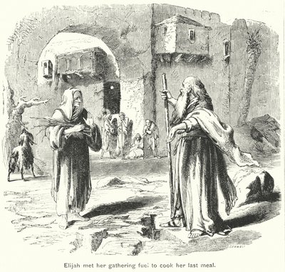 Elia tapasi hänet keräämässä polttoainetta viimeisen ateriansa valmistamiseksi (kaiverrus). tekijältä English School