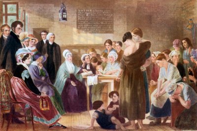 Elizabeth Fry vierailee Newgaten vankilassa (värilitografia). tekijältä English School