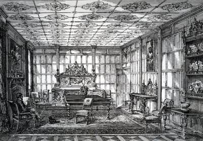 Elizabethan Dining Room, julkaistu The House-Furnisher & Decoratorissa, 1. lokakuuta 1872 tekijältä English School