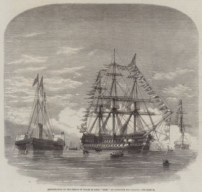 Walesin prinssin alukselle HMS "Hero" Plymouthissa Kanadassa (kaiverrus) tekijältä English School