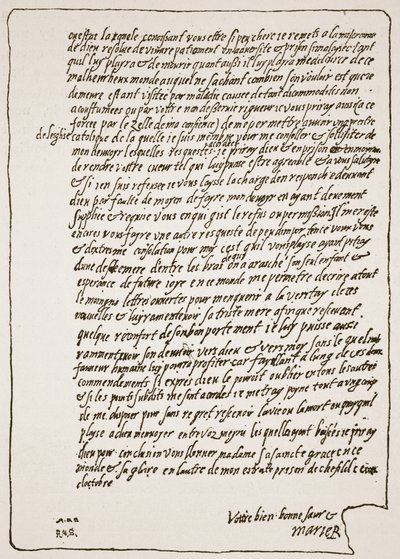 Kirje kuningatar Elisabetille, Skottien kuningattarelta Marialta, kun hän oli vankilassa, pyysi saada katolisen kaplanin, kuvitus Englannin kirkosta: Kansan historia, H.D.M. Spence-Jo tekijältä English School