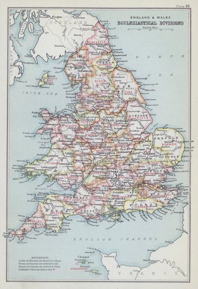 Englanti ja Wales, kirkolliset jaot (värilitografia) tekijältä English School