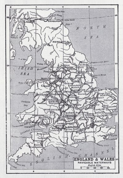 Englanti ja Wales, purjehduskelpoiset vesiväylät (litho) tekijältä English School