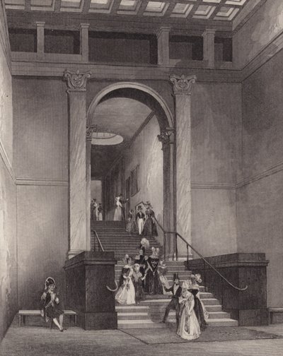 Lontoon National Galleryn sisäänkäynti (kaiverrus) tekijältä English School