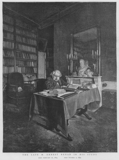 Ernest Renan, ranskalainen filosofi ja uskonnonhistorioitsija, tutkimuksessaan (litho) tekijältä English School