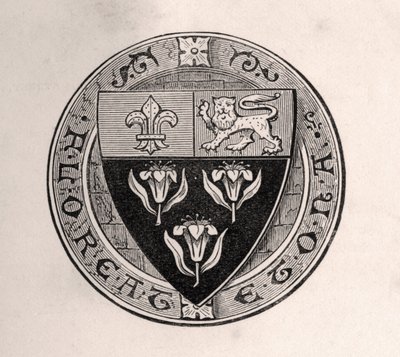 Eton-kilpi laskettu pyöreän yläpuolelle koulun mottona, piirros Sir Edward Creasyn Lontoossa 1876 julkaistusta muistelmista Eminent Etonians tekijältä English School