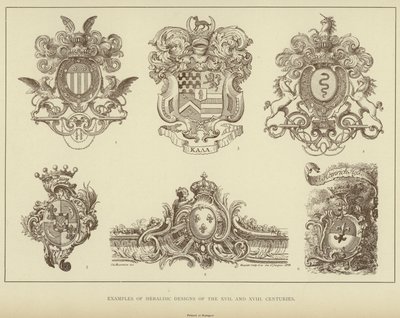 Esimerkkejä XVII ja XVIII vuosisatojen heraldisista malleista (litho) tekijältä English School