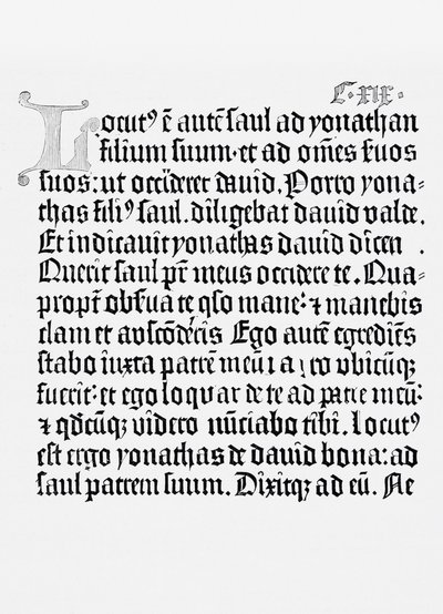 Faksimile Raamatun sivusta, paina Johannes Gutenberg, Mainz, 1456 tekijältä English School