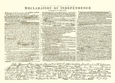 Faksimile Thomas Jeffersonin itsenäisyysjulistuksen alkuperäisestä luonnoksesta kongressissa 4. heinäkuuta 1776 tekijältä English School