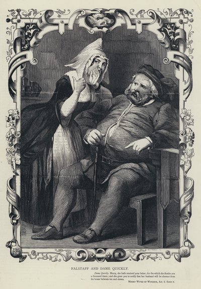 Falstaff ja Dame Quickly, Windsorin iloiset vaimot, toinen näytös, kohtaus 2 (kaiverrus) tekijältä English School