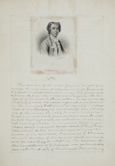 Farinelli, kaiverrus Henry Adlard (fl.1828-69), n.1830 (kaiverrus & kynä ja muste paperille) tekijältä English School