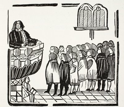 Kauempana ja enemmän kauheita varoituksia Jumalalta, kuvitus John Ashtonin kirjasta Chap-books of the Eightenth Century, pub. 1882 tekijältä English School