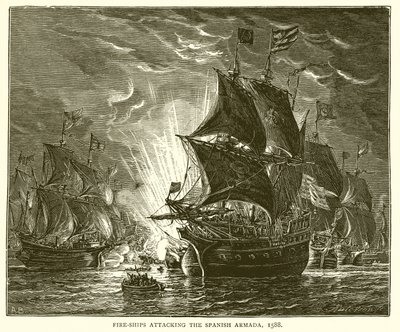 Palolaivoja hyökkäämässä Espanjan Armadaan, 1588 tekijältä English School