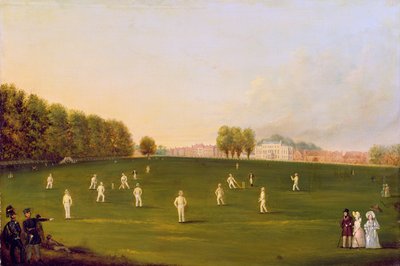 Ensimmäinen suuri krikettiottelu, jonka Royal Amateur Societyn jäsenet pelasivat Hampton Court Greenillä 3. elokuuta 1836, 1836. tekijältä English School