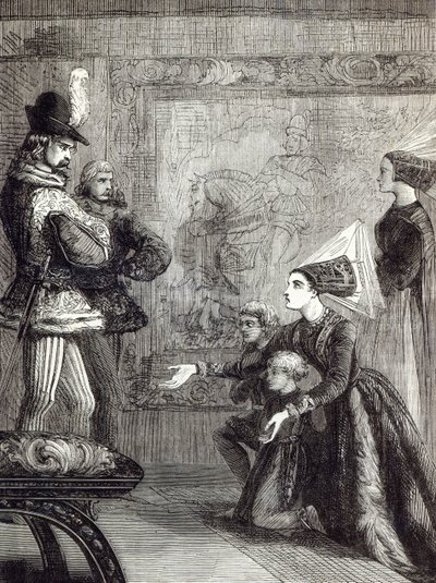 Edward IV:n ja Lady Elizabeth Grayn ensimmäinen tapaaminen, kuvitus julkaisusta "Cassell