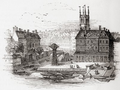 Fleet Ditch, Lontoo, Englanti vuonna 1749 paikassa, jossa se törmäsi Thamesiin Bridewellissä, Vanhasta Englannista: Kuvamuseo, pubi. 1847 tekijältä English School