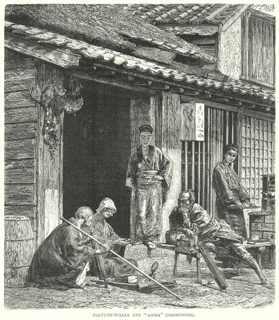 Ennustaja ja "Amma" (shampoopesijä) (kaiverrus) tekijältä English School