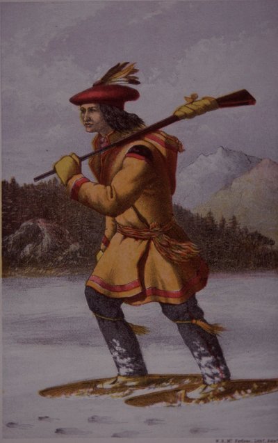 French Fur Trapper Kanadassa 1700-luvulla (väri litho) tekijältä English School