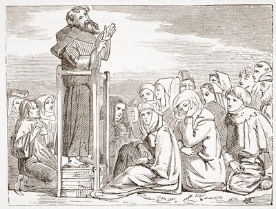 Veli saarnaa siirrettävältä saarnatuolilta, kuvitus James Aitken Wylien (1808-1890) Protestantismin historiasta, pub. 1878 tekijältä English School