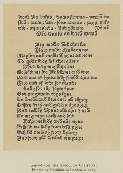 Speculum Christianista, painanut Machlinia Lontoossa, n. 1485 (litho) tekijältä English School